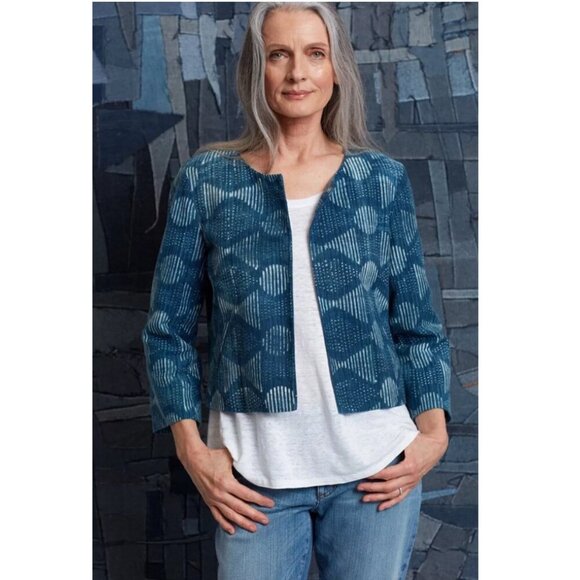 Eileen Hand-Printed Indigo Organic Cotton Jacket - Picture 2 of 8